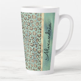 Caneca De Café Latte Leopardo brilhante impresso em verde brilhante   