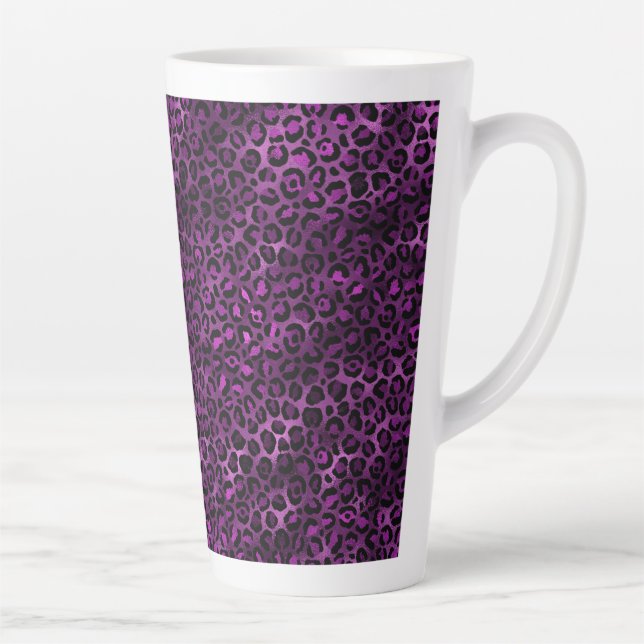 Caneca De Café Latte Leopardo roxo e Dourado Design 3 (Direita)