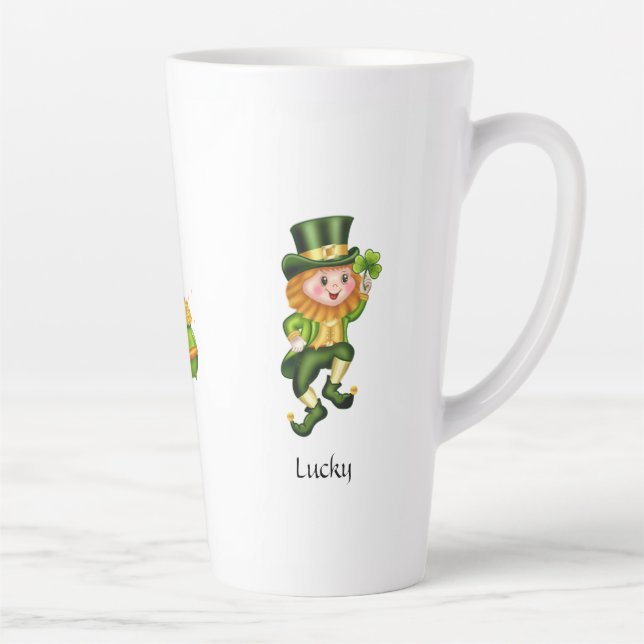 Caneca De Café Latte Leprecaína, caligrafia e pote de ouro (Direita)