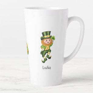 Caneca De Café Latte Leprechaun fofo, caligrafia & panela de ouro