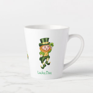 Caneca De Café Latte Leprechaun fofo, caligrafia & panela de ouro