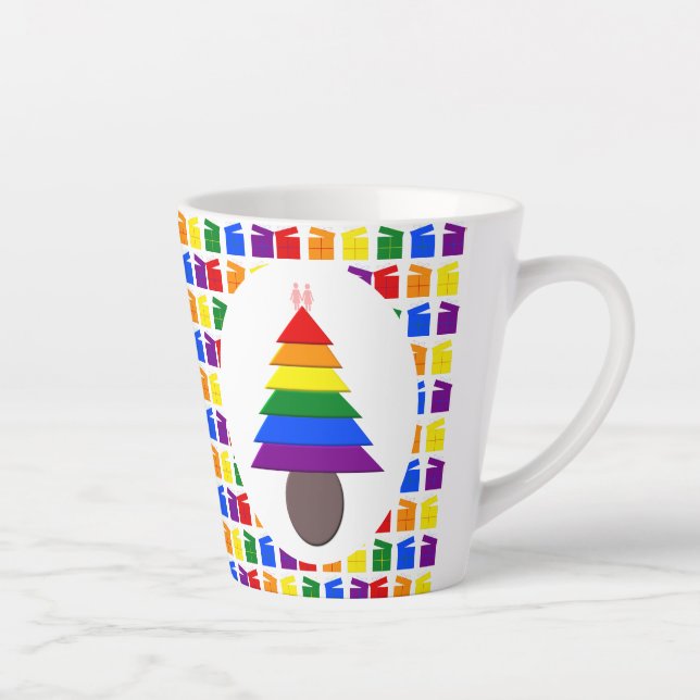 Caneca De Café Latte Lésbicas Árvore de Natal Rainbow e Presentes (Direita)