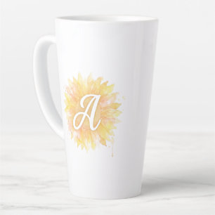 Caneca De Café Latte Letra A Girassol Primeiro Nome Monograma Inicial 