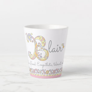 Caneca De Café Latte Letra Blair B nome que significa monograma Latte M