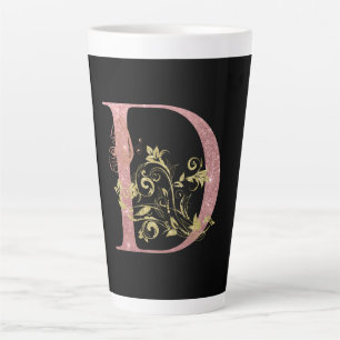 Caneca De Café Latte Letra D com brilho rosa sofisticada