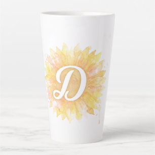 Caneca De Café Latte Letra D Girassol Primeiro Nome Monograma Inicial