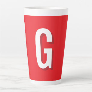 Caneca De Café Latte Letra Inicial Monograma Vermelho Branco Simples