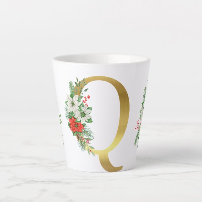 Caneca De Café Latte Letra Latte Mug Dourada Monograma (Frente)