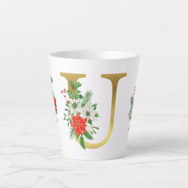 Caneca De Café Latte Letra Latte Mug Dourada Monograma (Frente)