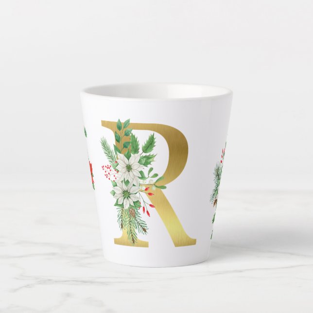 Caneca De Café Latte Letra Latte Mug Dourada Monograma (Frente)