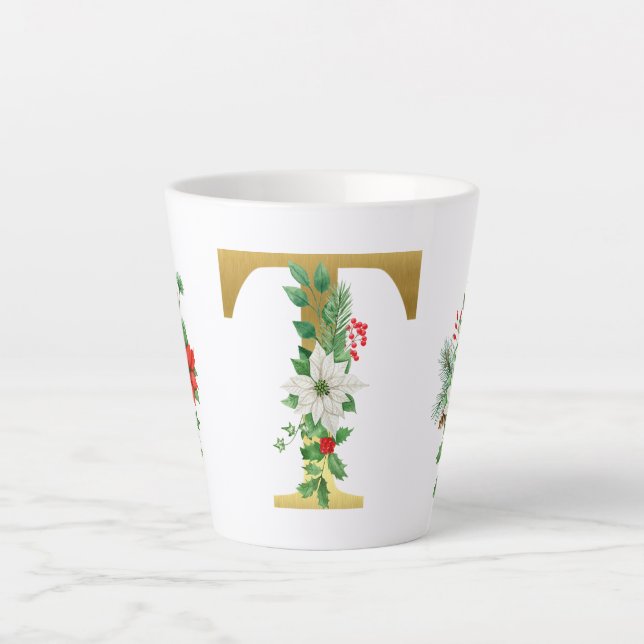 Caneca De Café Latte Letra Latte Mug Dourada Monograma (Frente)