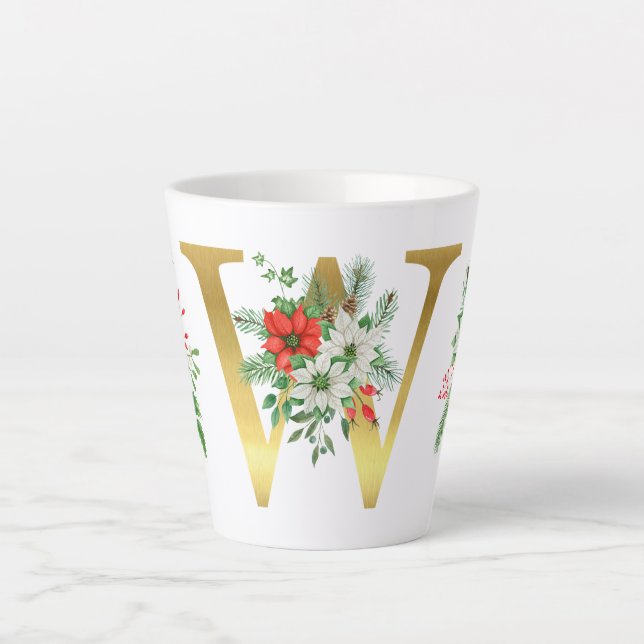 Caneca De Café Latte Letra Latte Mug Dourada Monograma (Frente)