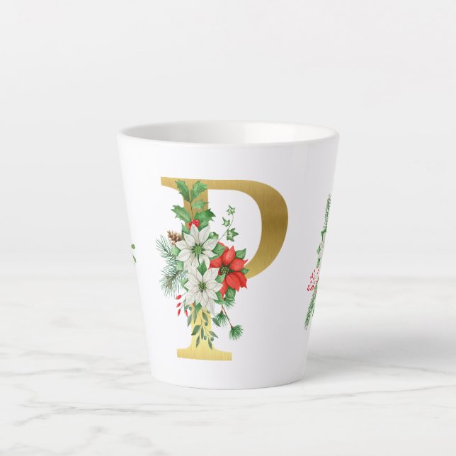Caneca De Café Latte Letra Latte Mug Dourada Monograma (Frente)