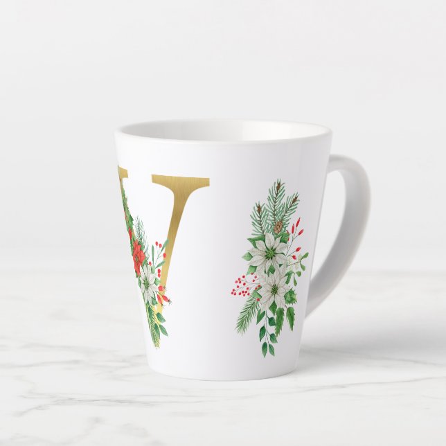Caneca De Café Latte Letra Latte Mug Dourada Monograma (Ângulo direito)