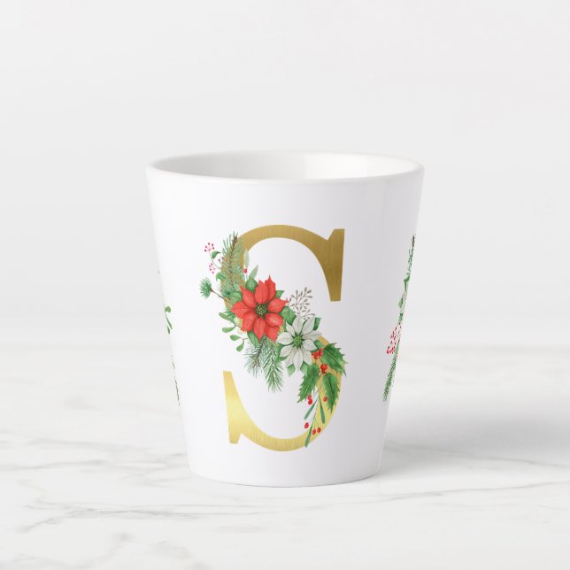 Caneca De Café Latte Letra Latte Mug Dourada Monograma (Frente)