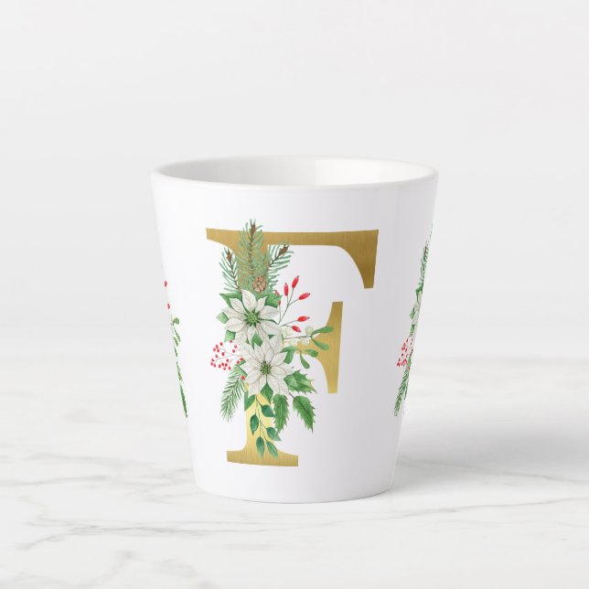 Caneca De Café Latte Letra Latte Mug Dourada Monograma (Frente)
