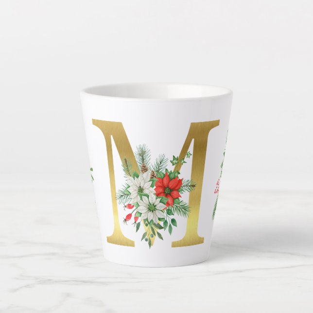 Caneca De Café Latte Letra Latte Mug Dourada Monograma (Frente)