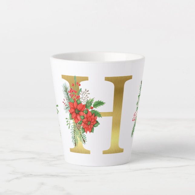 Caneca De Café Latte Letra Latte Mug Dourada Monograma (Frente)