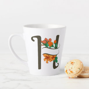 Caneca De Café Latte Letra maiúscula H monograma floral