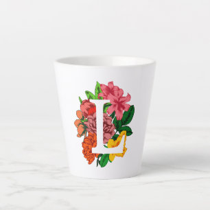 Caneca De Café Latte Letra maiúscula L monograma floral