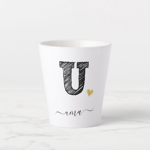 Caneca De Café Latte Letra Monograma com desenho retroativo - U, Lã Lat