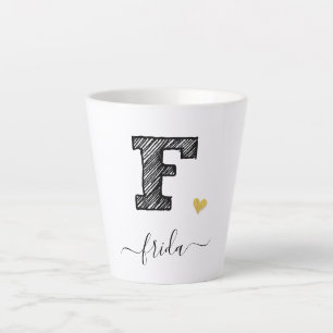 Caneca De Café Latte Letra Monograma Retro Sketch F, Lata Latte