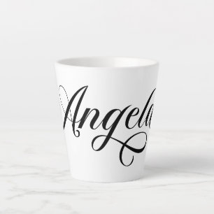 Caneca De Café Latte Letras Elegantes Pretas Angela