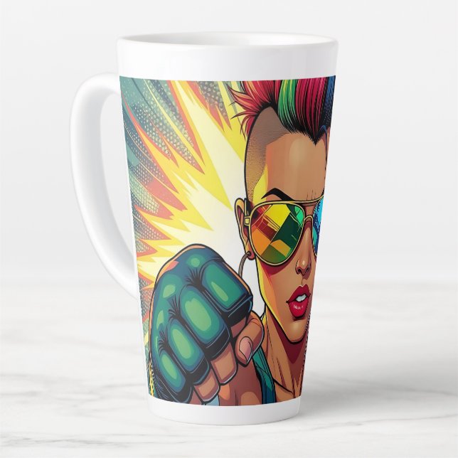 Caneca De Café Latte LGBT Lésbica Mohawk Uppercut Pop Art (Ângulo esquerdo)