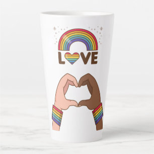 Caneca De Café Latte LGBT+Orgulho. Adoro arco-íris. Coração.