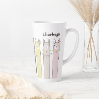 Caneca De Café Latte Lhamas Coloridas Retro Fofas Personalizadas