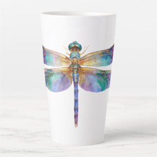 Caneca De Café Latte Libélula Colorida – Arte da Natureza Iridescente