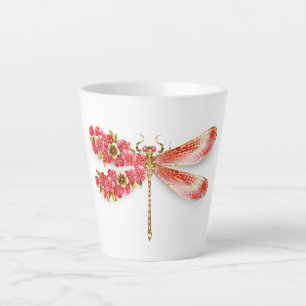 Caneca De Café Latte Libélula flor com jóias sakura