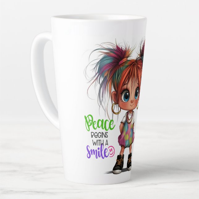 Caneca De Café Latte Lil Quirky Girl Smile Latte Mug (Ângulo esquerdo)