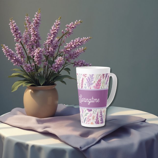 Caneca De Café Latte Lila-rosa-romântica Pastel Botânica Primavera Mead (Criador carregado)