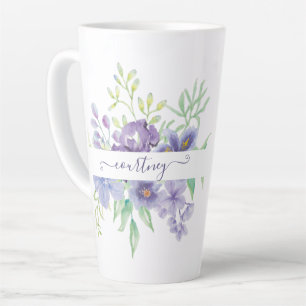 Caneca De Café Latte Lilac watercolor floral personalizado