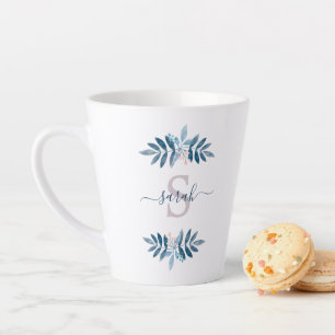 Caneca De Café Latte Lilac Watercolor Monograma Floral
