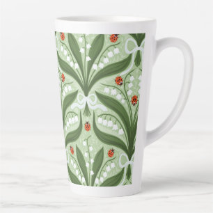 Caneca De Café Latte Lily do vale e a simetria de joias em verde.