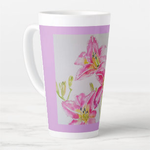 Caneca De Café Latte Lily Floral Floral Lilium Flor Rosa Watercolor Mug
