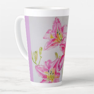 Caneca De Café Latte Lily Floral Floral Lilium Flor Rosa Watercolor Mug