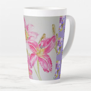 Caneca De Café Latte Lily Lillies floral Latte Mug, Rosa Pintado,