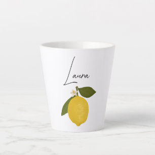 Caneca De Café Latte Limão Amarelo com Folhas Verdes Citrino Fresco