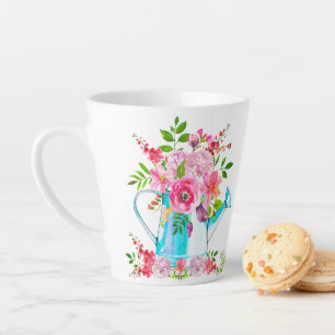 Caneca De Café Latte Linda Aquarela Floral Pink Pastel Flores