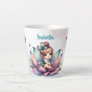Caneca De Café Latte Linda fada sentada dentro da flor