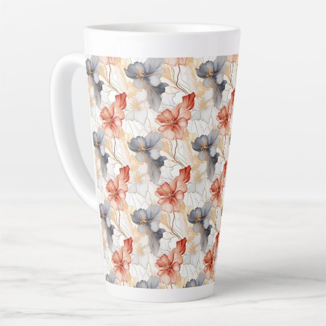 Caneca De Café Latte Linda feminina Peach Red Blue e White Floral (Ângulo esquerdo)