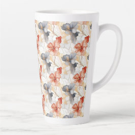 Caneca De Café Latte Linda feminina Peach Red Blue e White Floral