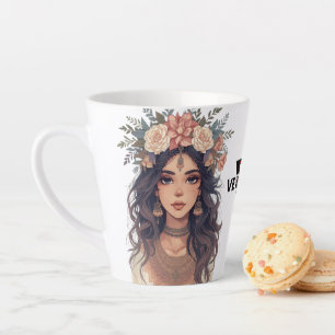 Caneca De Café Latte Linda Garota de Anime Floral – Estética Pastel Sua