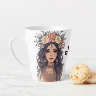 Caneca De Café Latte Linda Garota de Anime Floral – Estética Pastel Sua