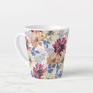 Caneca De Café Latte Linda Vintage - crisântemo cor-de-laranja rosa