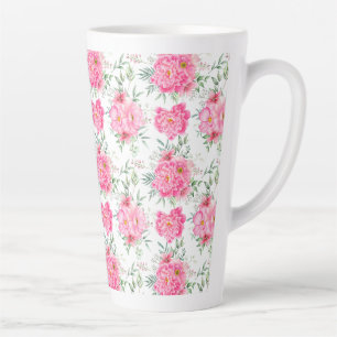 Caneca De Café Latte Lindas Flores Aquarela Padrão Floral