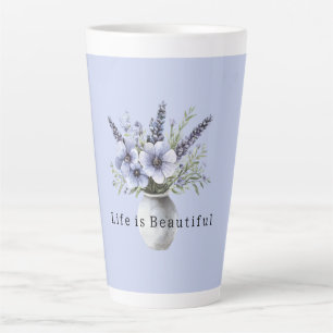 Caneca De Café Latte Lindas Flores Lavanda Roxas em Vaso